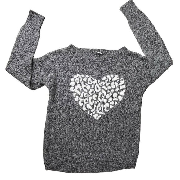 TTPD Express Wool Mohair Blend Leopard Print Heart Pullover Sweater Women S Gray - Picture 6 of 10